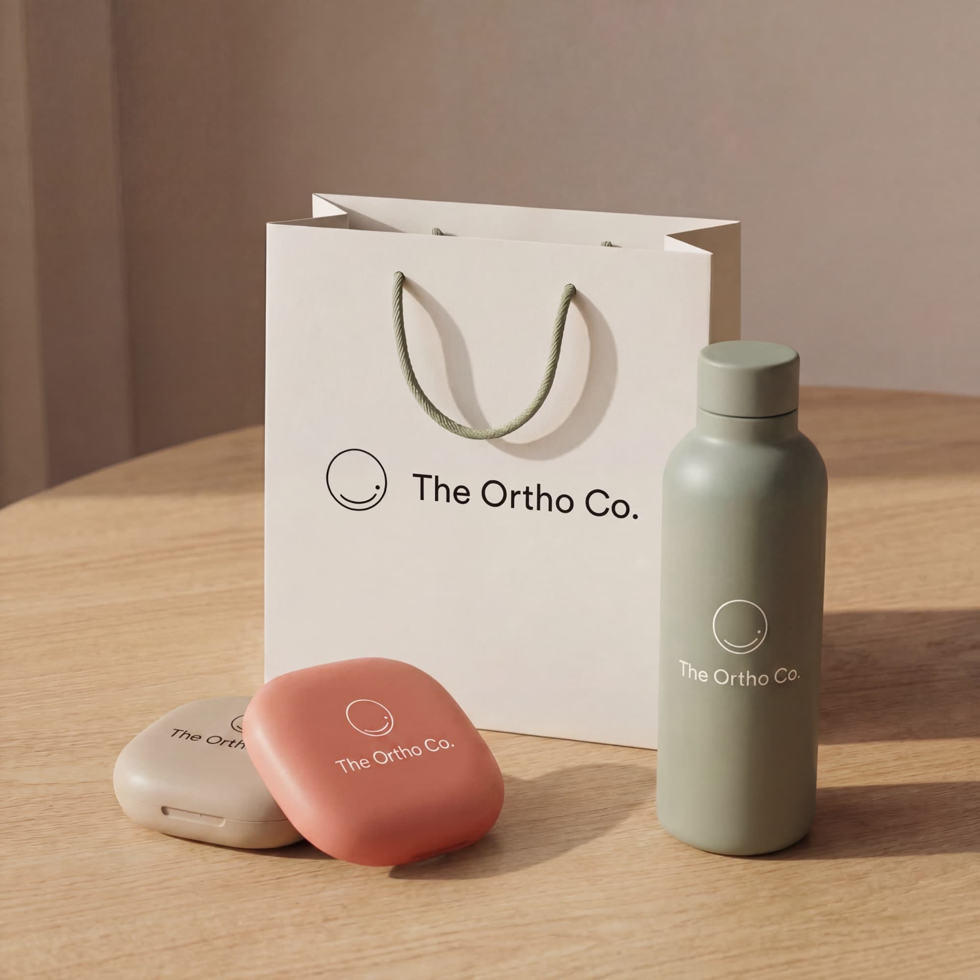 The Ortho Co. bag, water bottle and retainer case