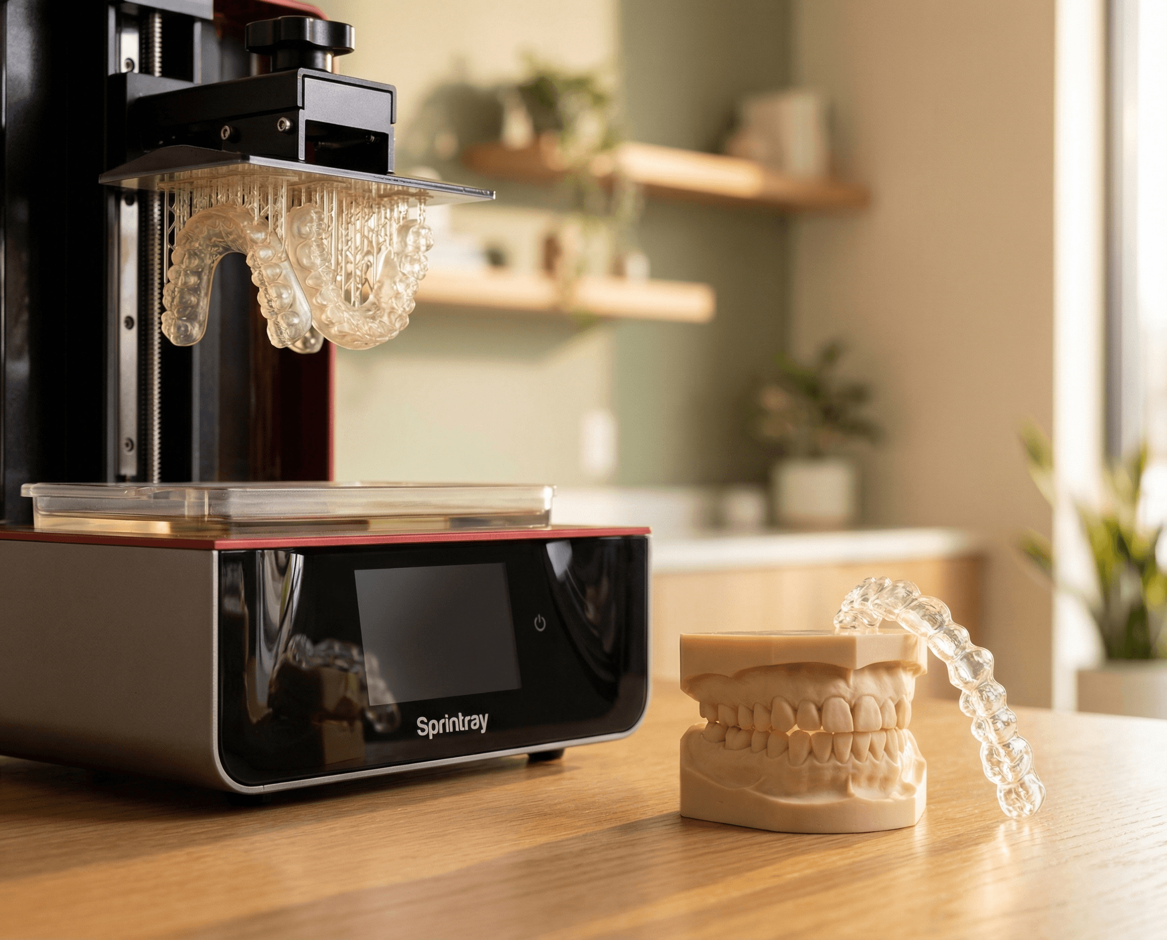 In-office 3D printer with dental models and a clear aligner for orthodontic treatment